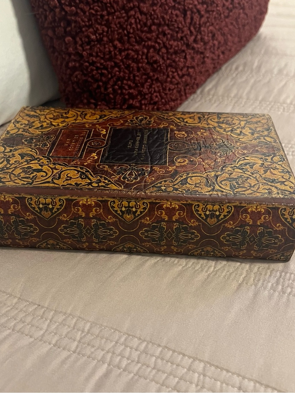 Vintage Ornate Decorative Hidden Storage Box Red & Gold Faux Book